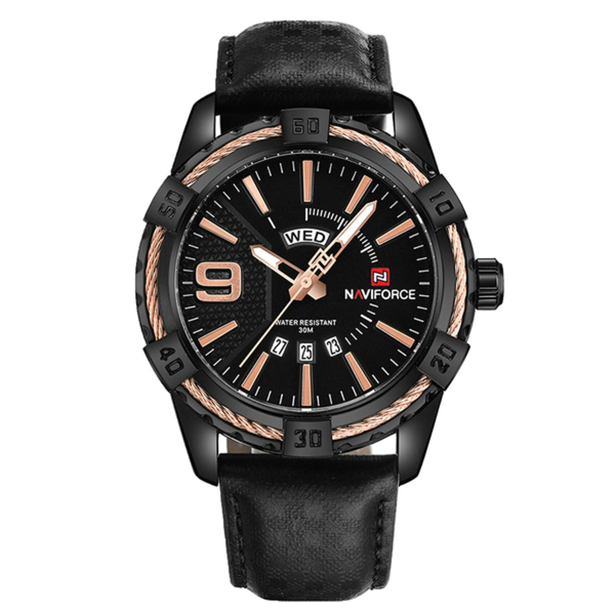 Picture of Naviforce NF9117 - Black PU Leather Analog Watch for Men - RoseGold & Black