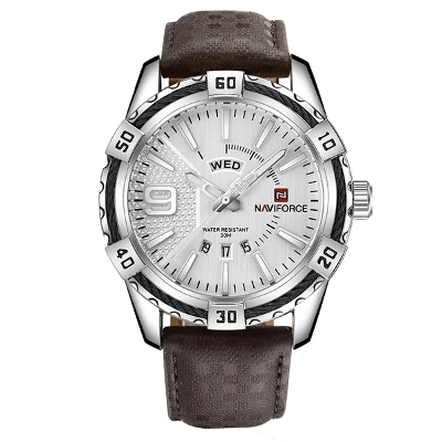 Picture of Naviforce NF9117  Coffee PU Leather Analog Watch for Men  Silver & Coffee
