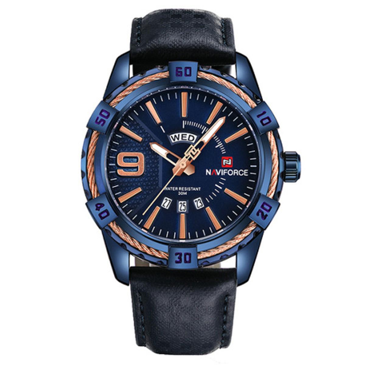 Picture of Naviforce NF9117 - Black PU Leather Analog Watch for Men - Royal Blue & Black