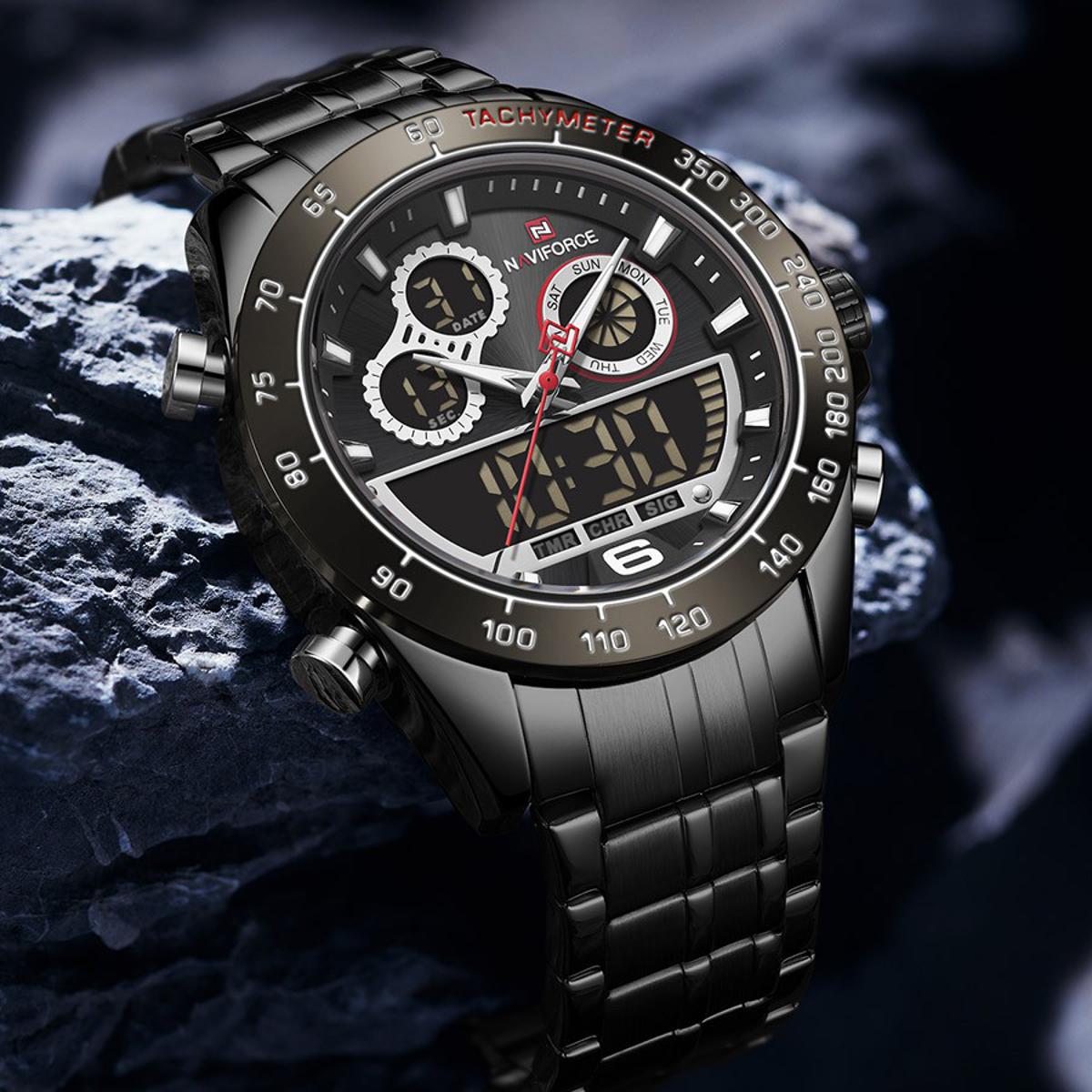 Picture of NAVIFORCE NF9188 Black Stainless Steel Duel Time Watch For Men - Black
