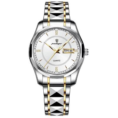 Picture of Poedagar PO980 Silver & Golden Two Tone Stainless Steel Analog Wrist Watch For Men - White & Silver & Golden