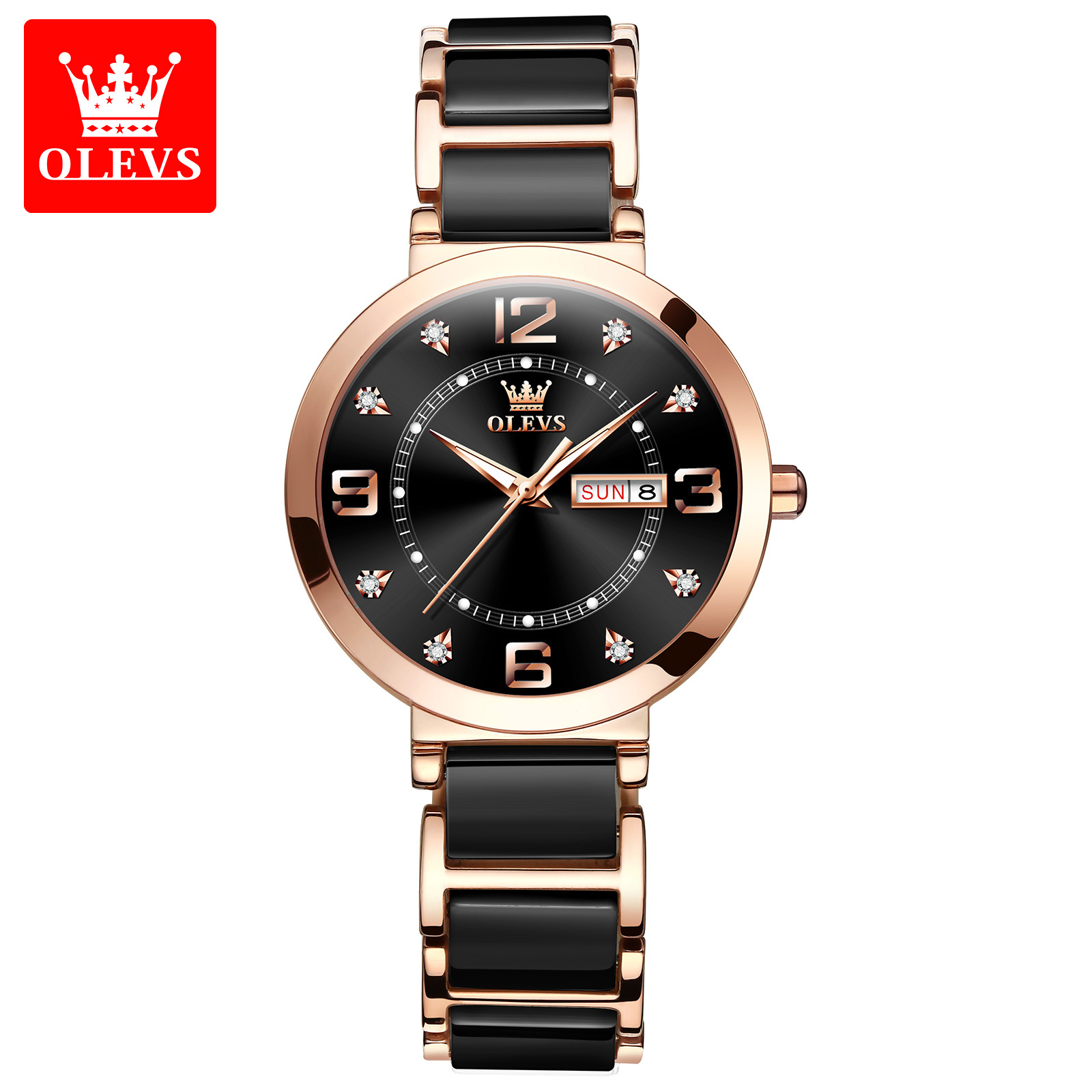 Picture of Olevs 5877 Black  Ceramics Watchstrap Analoge Wrist Watch For Women