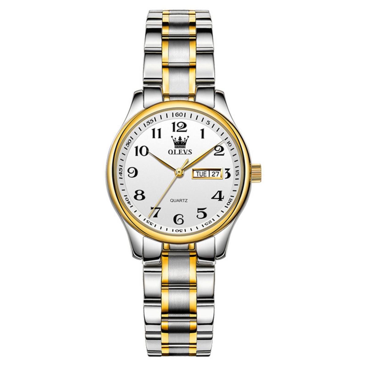 Picture of Olevs 5567 Silver Golden Two Tone Stainless Steel Analog Wrist Watch For Women