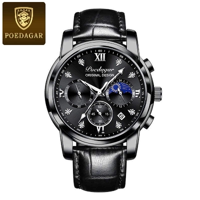 Picture of Poedagar PO805L Black PU Leather Chronograph Wrist Watch For Men - Black