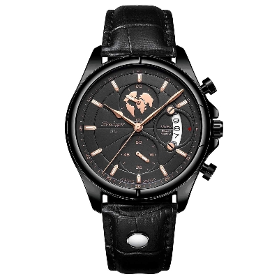 Picture of Poedagar PO802L Black PU Leather Chronograph Wrist Watch For Men - Black