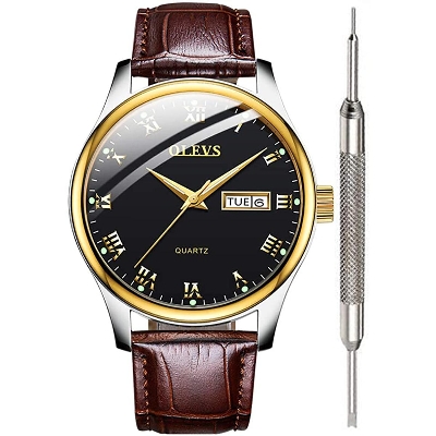 Picture of Olevs 5568 Brown PU Leather Analoge Wrist Watch For Women - Black & Brown 