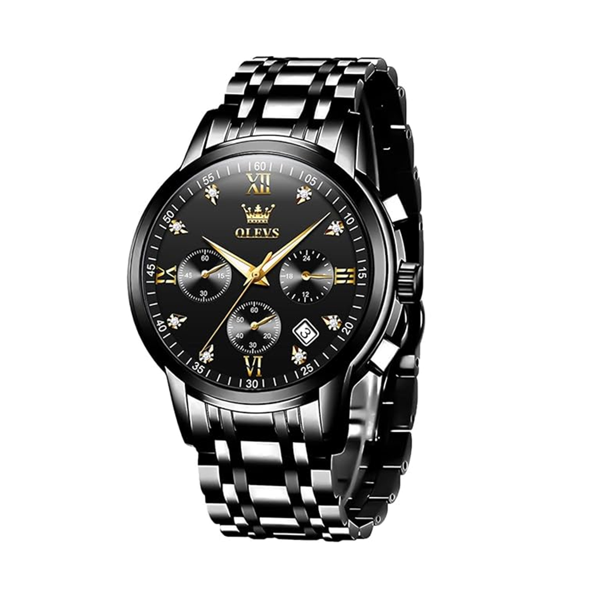 Picture of Olevs 2858 Black Stainless Steel Chronograph Wrist Watch For Men