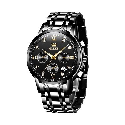 Picture of Olevs 2858 Black Stainless Steel Chronograph Wrist Watch For Men