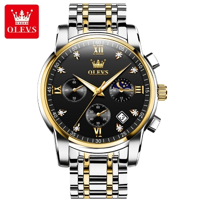 Picture of Olevs 2858 Silver Golden Two Tone Stainless Steel Chronograph Wrist Watch For Men