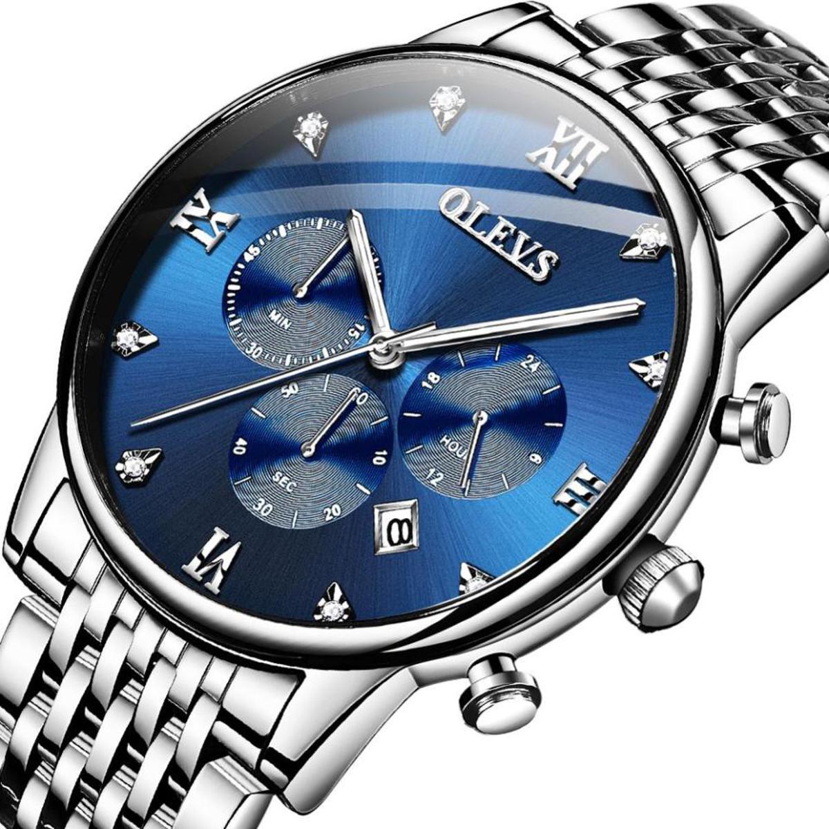 Picture of Olevs 2868 Silver Stainless Steel Chronograph Wrist Watch For Men