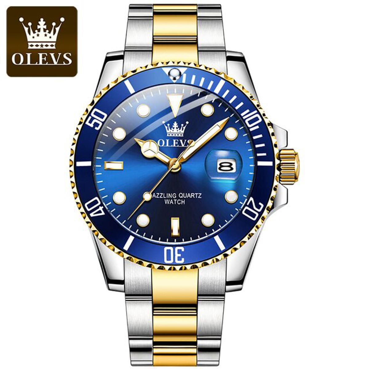 Picture of Olevs 5885 Silver Golden Two Tone Stainless Steel Analoge Wrist Watch For Men