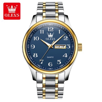 Picture of Olevs 5567 Silver Golden Two Tone Stainless Steel Analog Wrist Watch For Men
