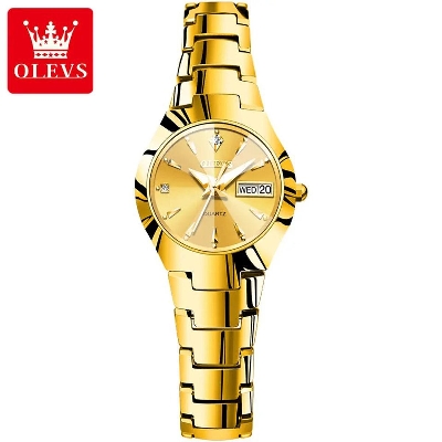 Picture of Olevs 8697 Golden Tungsten Steel Analoge Wrist Watch For Women
