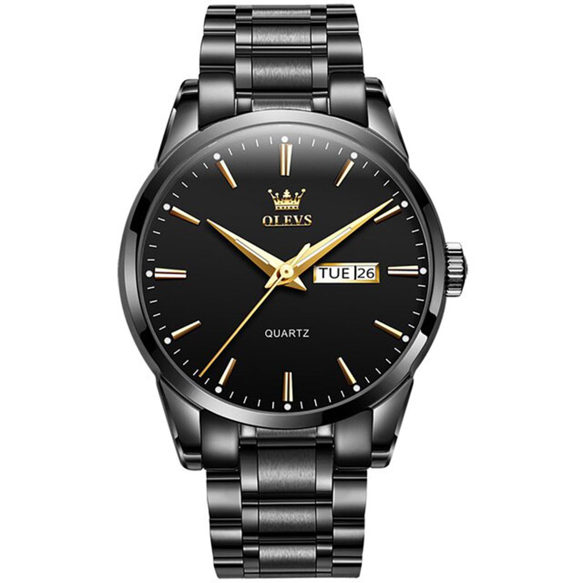 Picture of Olevs 6898 Black Stainless Steel Analoge Wrist Watch For Men