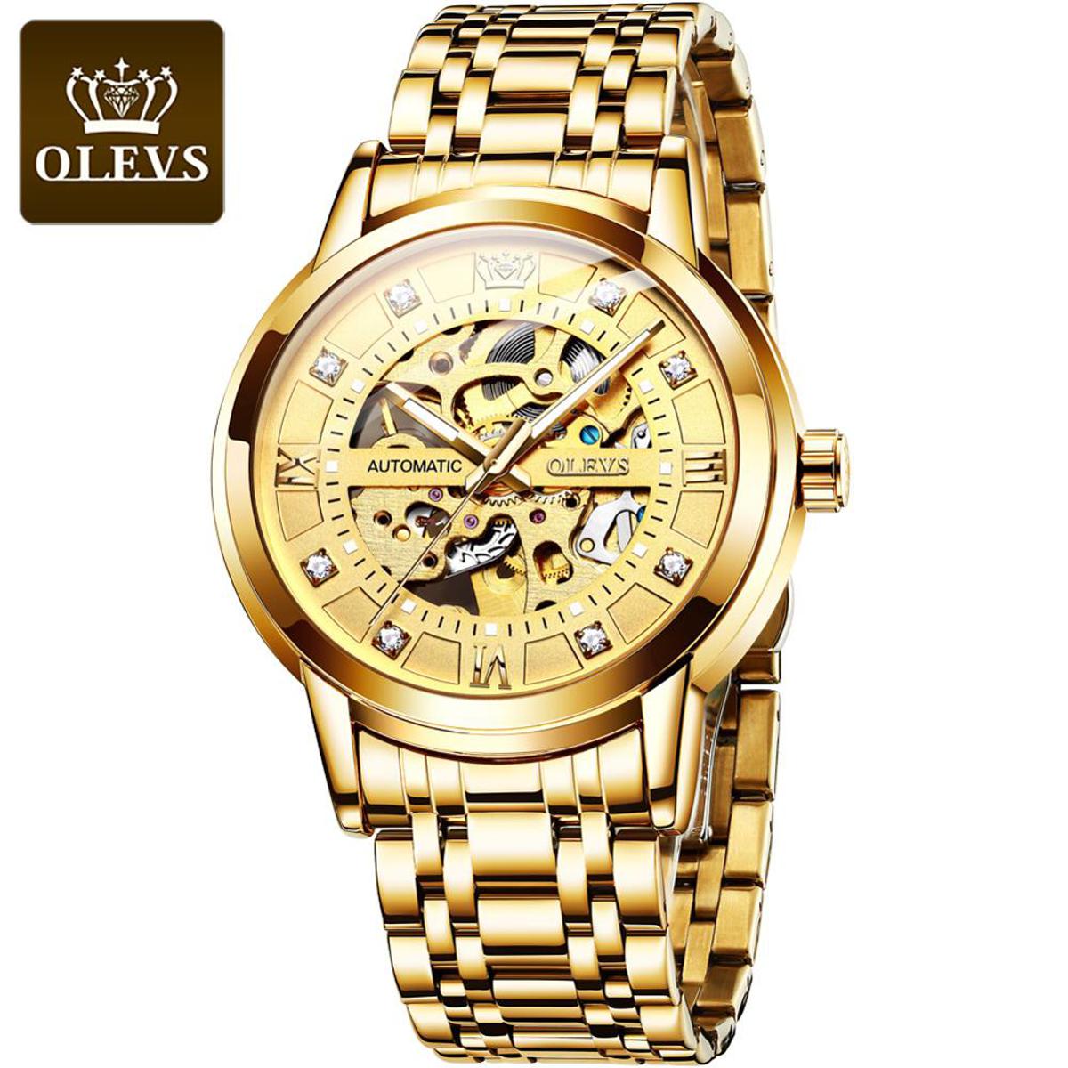 Picture of Olevs 9901 Golden Stainless Steel Automatic Mechanical Wrist Watch For Men