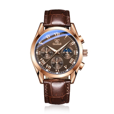Picture of Olevs 2871 Brown PU Leather Chronograph Wrist Watch For Men