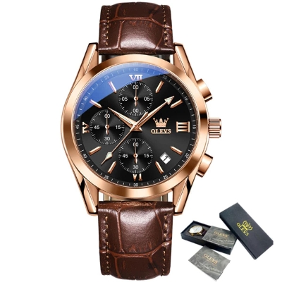 Picture of Olevs 2872 Chocolate PU Leather Chronograph Wrist Watch For Men