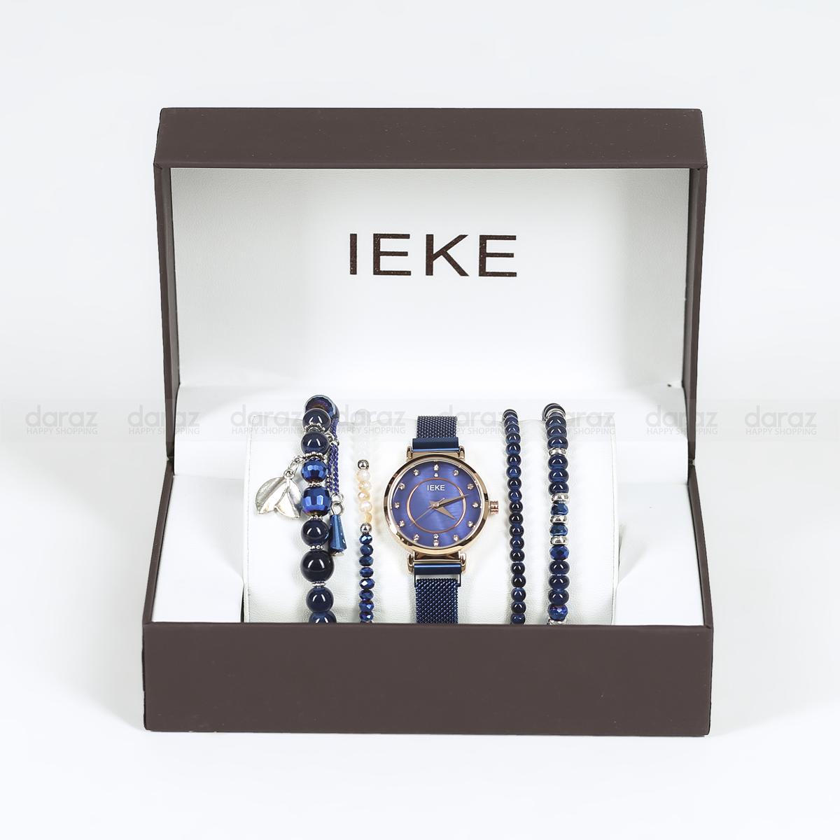 Picture of IEKE 88055 Standard Royal Blue Mesh Stainless Steel Analog Watch For Women - RoseGold & Royal Blue