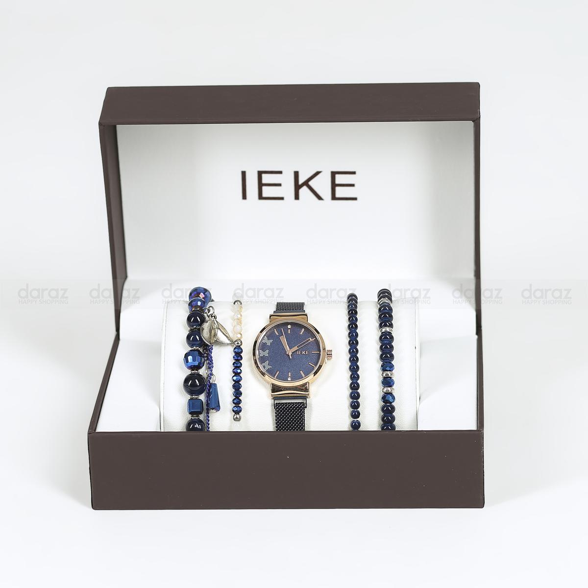Picture of IEKE 88054 Classic Royal Blue Mesh Stainless Steel Analog Watch For Women - RoseGold & Royal Blue
