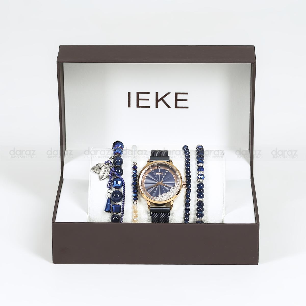 Picture of IEKE 88063 Classic Royal Blue Mesh Stainless Steel Analog Watch For Women - RoseGold & Royal Blue