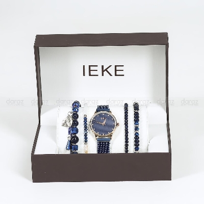 Picture of IEKE 88046 Classic Royal Blue Mesh Stainless Steel Analog Watch For Women - RoseGold & Royal Blue