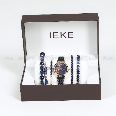 Picture of IEKE 88055 Flower Royal Blue Mesh Stainless Steel Analog Watch For Women - RoseGold & Royal Blue