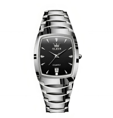 Picture of Olevs 7006G Silver Tungsten Steel Analoge Wrist Watch For Men - Black & Silver 