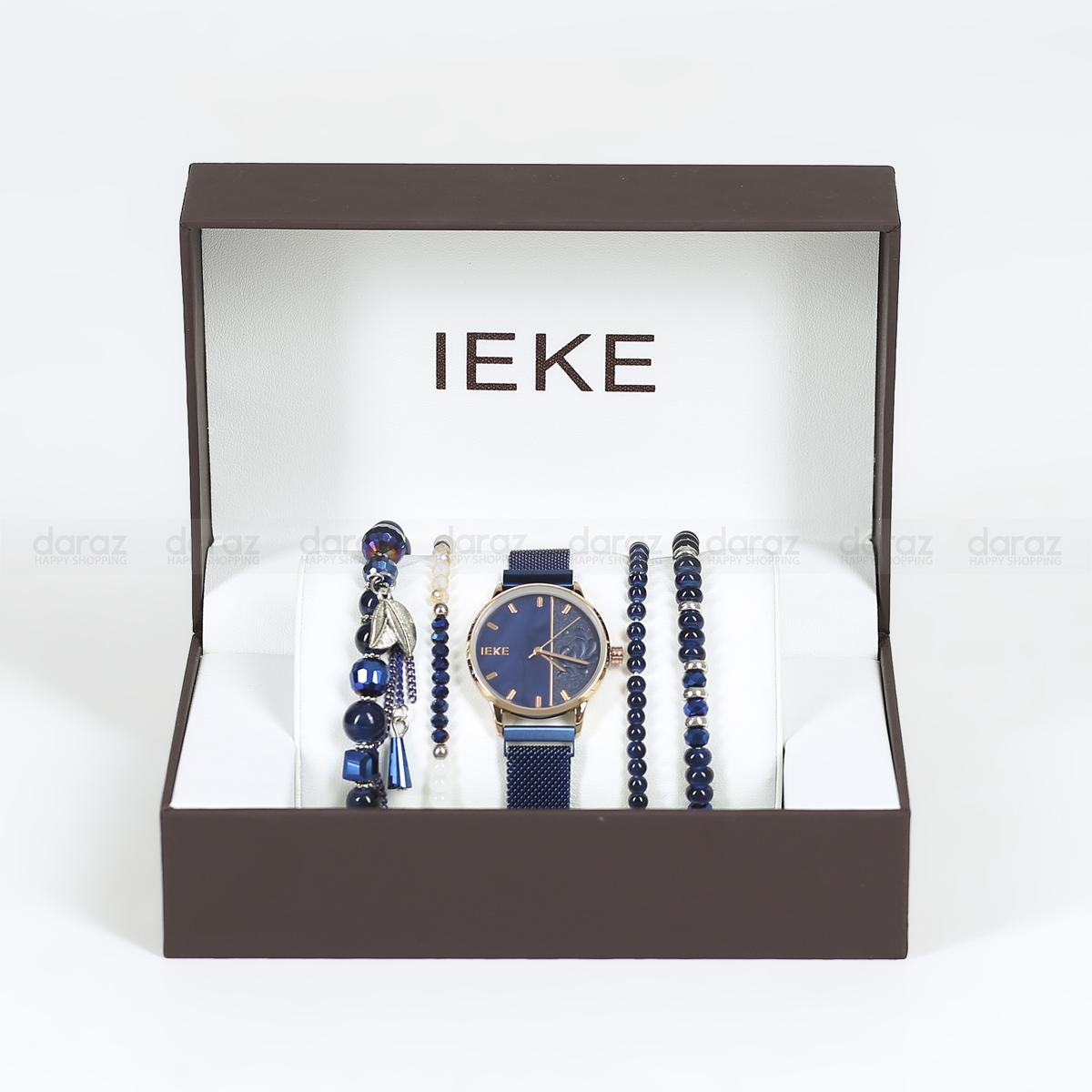 Picture of IEKE 88046 Elegant Royal Blue Mesh Stainless Steel Analog Watch For Women - RoseGold & Royal Blue
