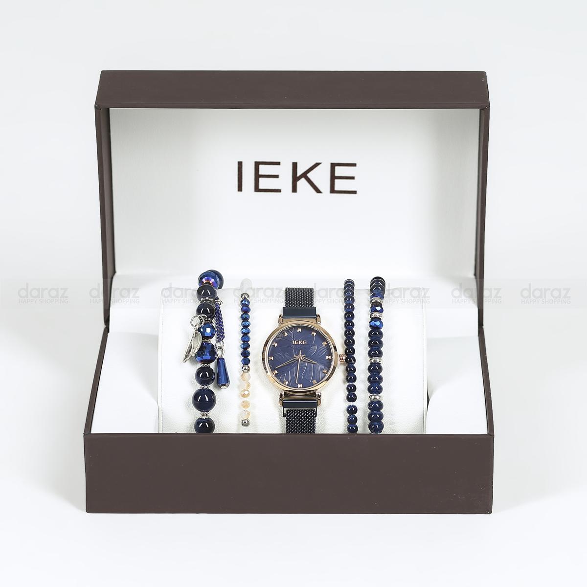 Picture of IEKE 88055 Classic Royal Blue Mesh Stainless Steel Analog Watch For Women - RoseGold & Royal Blue