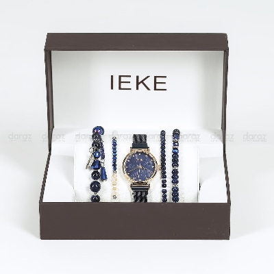 Picture of IEKE 88055 Classic Royal Blue Mesh Stainless Steel Analog Watch For Women - RoseGold & Royal Blue