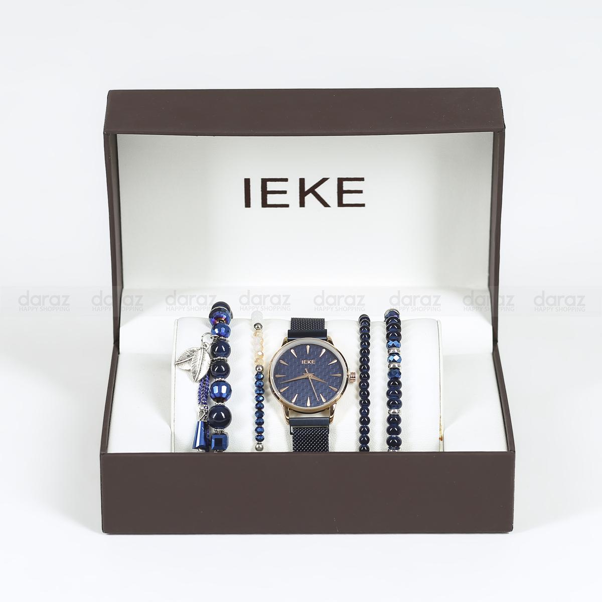 Picture of IEKE 88046 Standard Royal Blue Mesh Stainless Steel Analog Watch For Women - RoseGold & Royal Blue