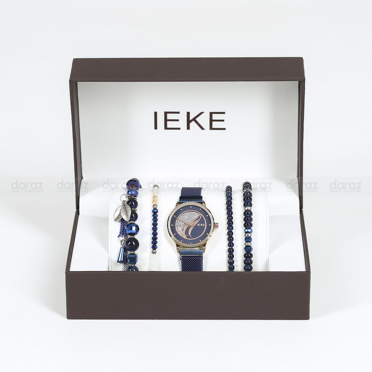 Picture of IEKE 88046 Decent Royal Blue Mesh Stainless Steel Analog Watch For Women - RoseGold & Royal Blue