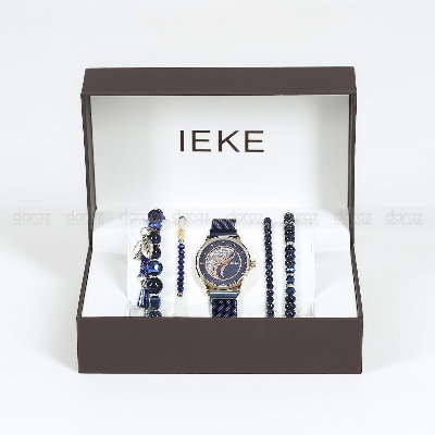Picture of IEKE 88046 Decent Royal Blue Mesh Stainless Steel Analog Watch For Women - RoseGold & Royal Blue
