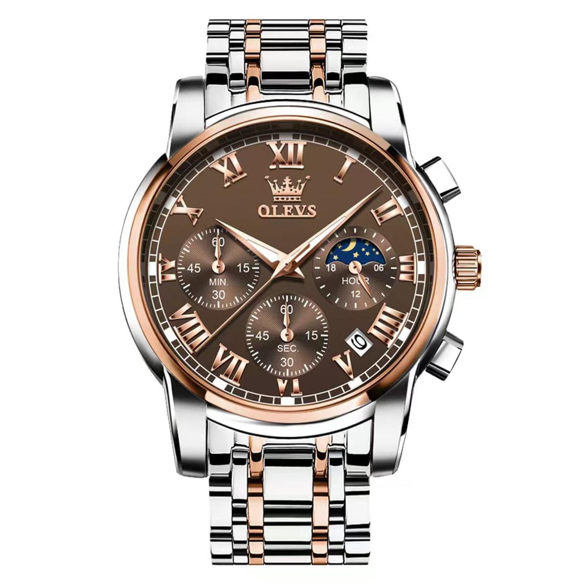 Picture of Olevs 2871S Silver & RoseGold Two Tone Stainless Steel Chronograph Wrist Watch For Men