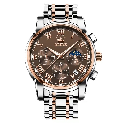 Picture of Olevs 2871S Silver & RoseGold Two Tone Stainless Steel Chronograph Wrist Watch For Men