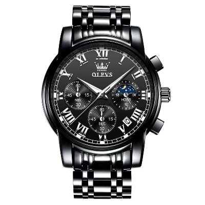 Picture of Olevs 2871S Black Stainless Steel Chronograph Wrist Watch For Men