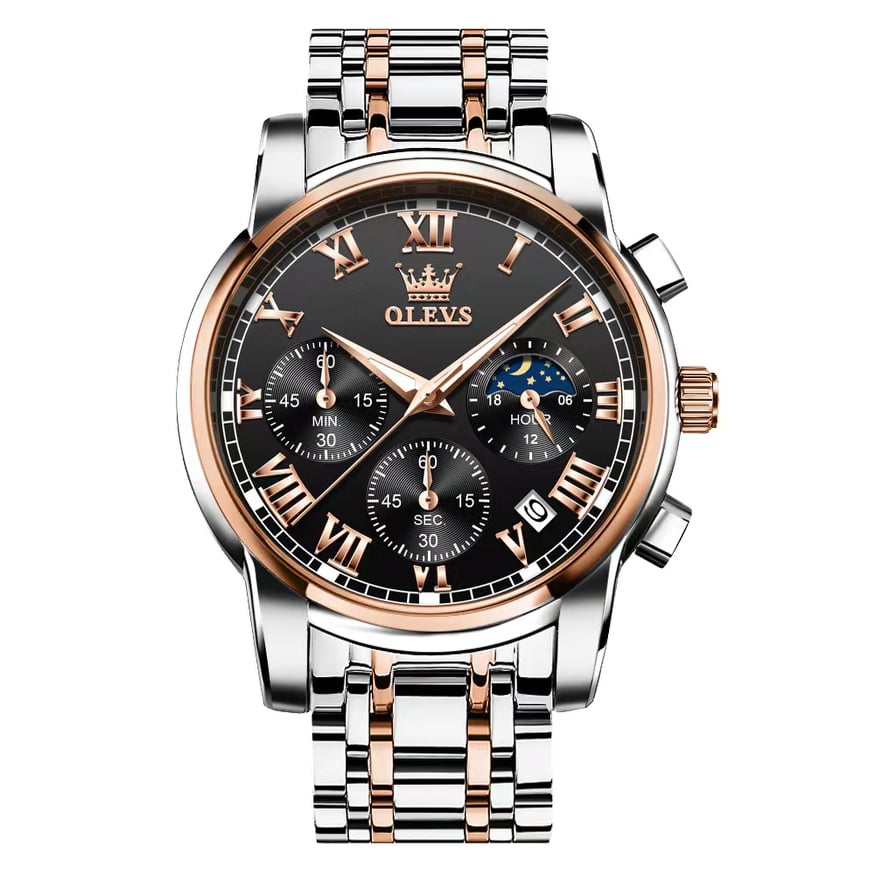 Picture of Olevs 2871S Silver & RoseGold Two Tone Stainless Steel Chronograph Wrist Watch For Men