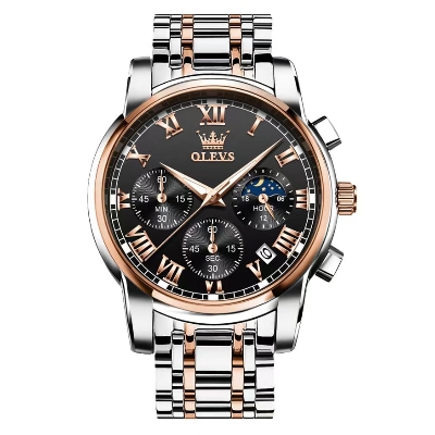 Picture of Olevs 2871S Silver & RoseGold Two Tone Stainless Steel Chronograph Wrist Watch For Men