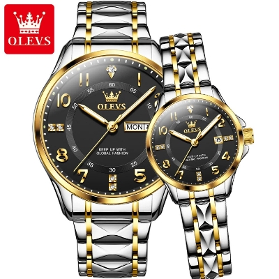 Picture of OLEVS 2910C Silver & Golden Two-tone Stainless Steel Analog Wrist Watch For Couple