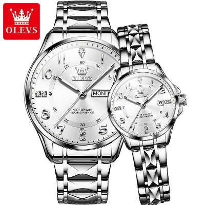 Picture of OLEVS 2910C Silver Stainless Steel Analog Wrist Watch For Couple