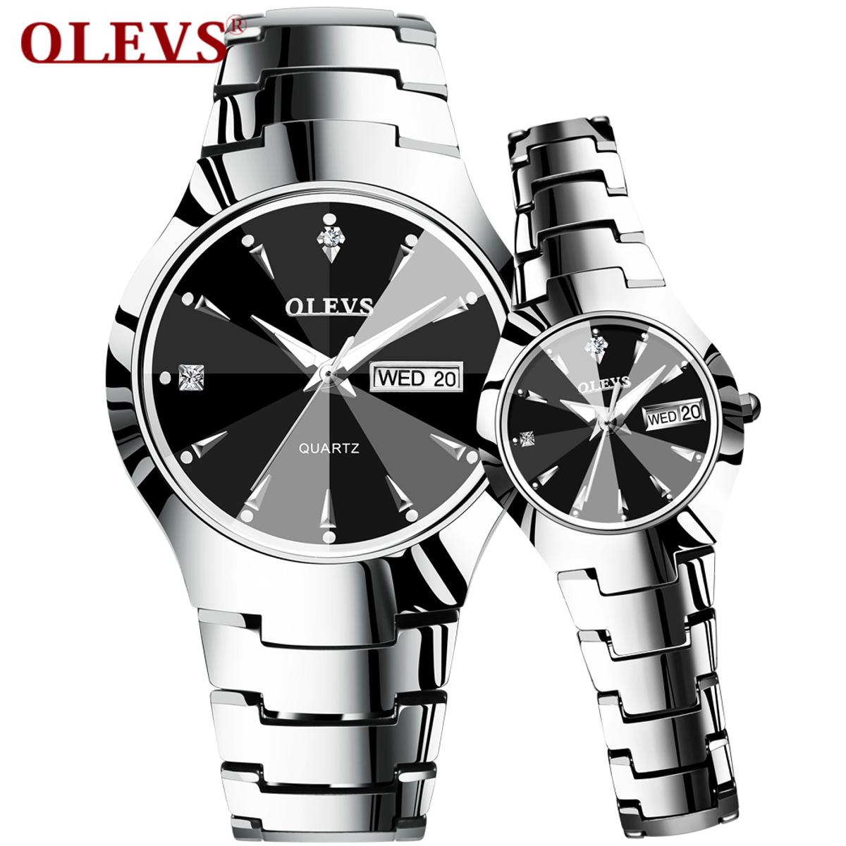 Picture of OLEVS 8697 Silver Tungsten Steel Analog Wrist Watch For Couple