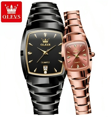 Picture of OLEVS 7006C Black & RoseGold Tungsten Steel Analog Wrist Watch For Couple