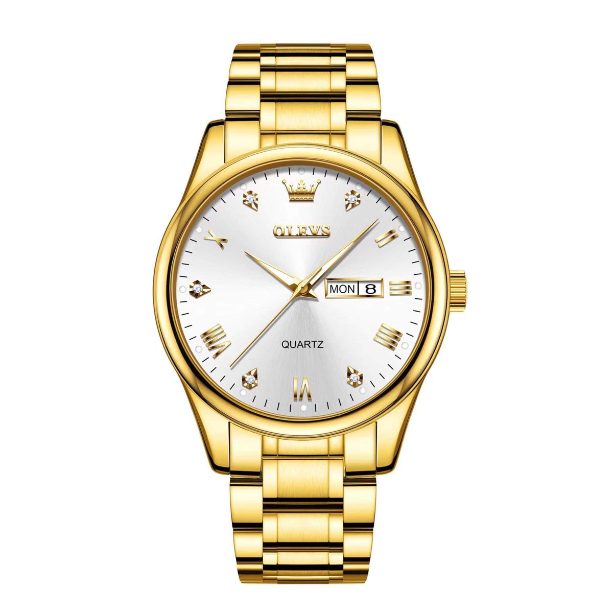Picture of Olevs 5563 Golden Stainless Steel Analog Wrist Watch For Men