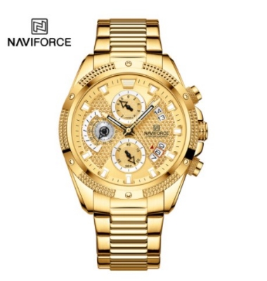 Picture of NAVIFORCE NF8021 Golden Stainless Steel Chronograph Watch For Men - Golden
