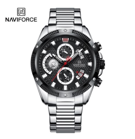 Picture of NAVIFORCE NF8021 Silver Stainless Steel Chronograph Watch For Men - Black & Silver