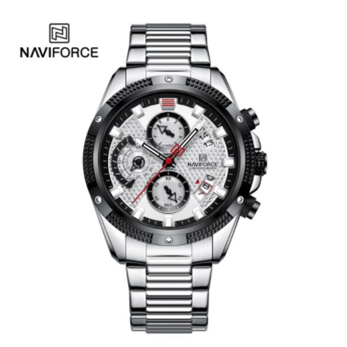 Picture of NAVIFORCE NF8021 Silver Stainless Steel Chronograph Watch For Men - White & Silver