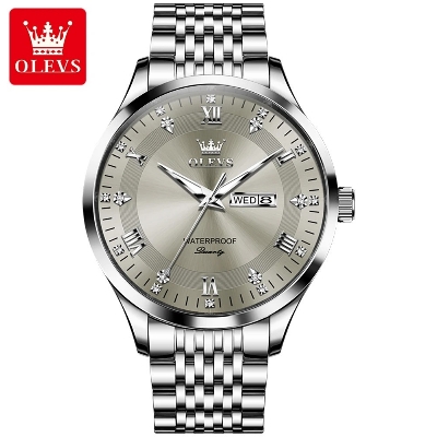 Picture of Olevs 2923 Silver Stainless Steel Analog Wrist Watch For Men