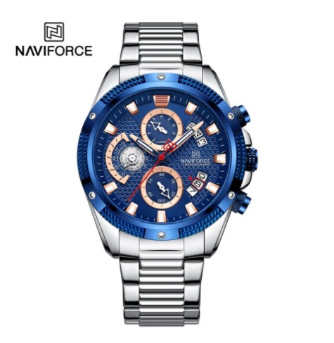 Picture of NAVIFORCE NF8021 Silver Stainless Steel Chronograph Watch For Men - Royal Blue & Silver