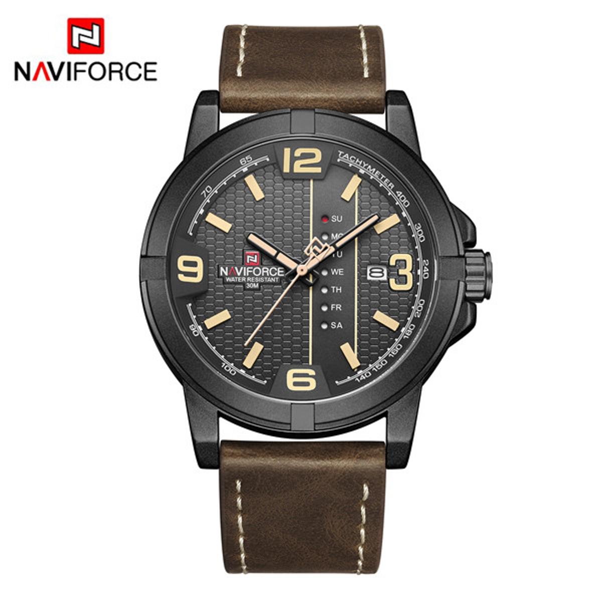 Picture of NAVIFORCE NF9177 Chocolate PU Leather Analog Watch For Men - Black & Chocolate