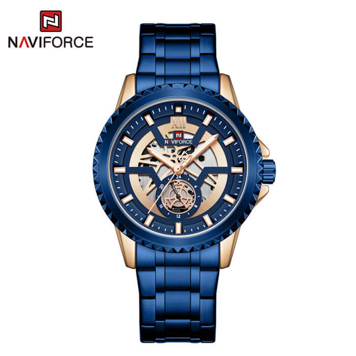 Picture of NAVIFORCE NF9186 Royal Blue Stainless Steel Analog Watch For Men - RoseGold & Royal Blue